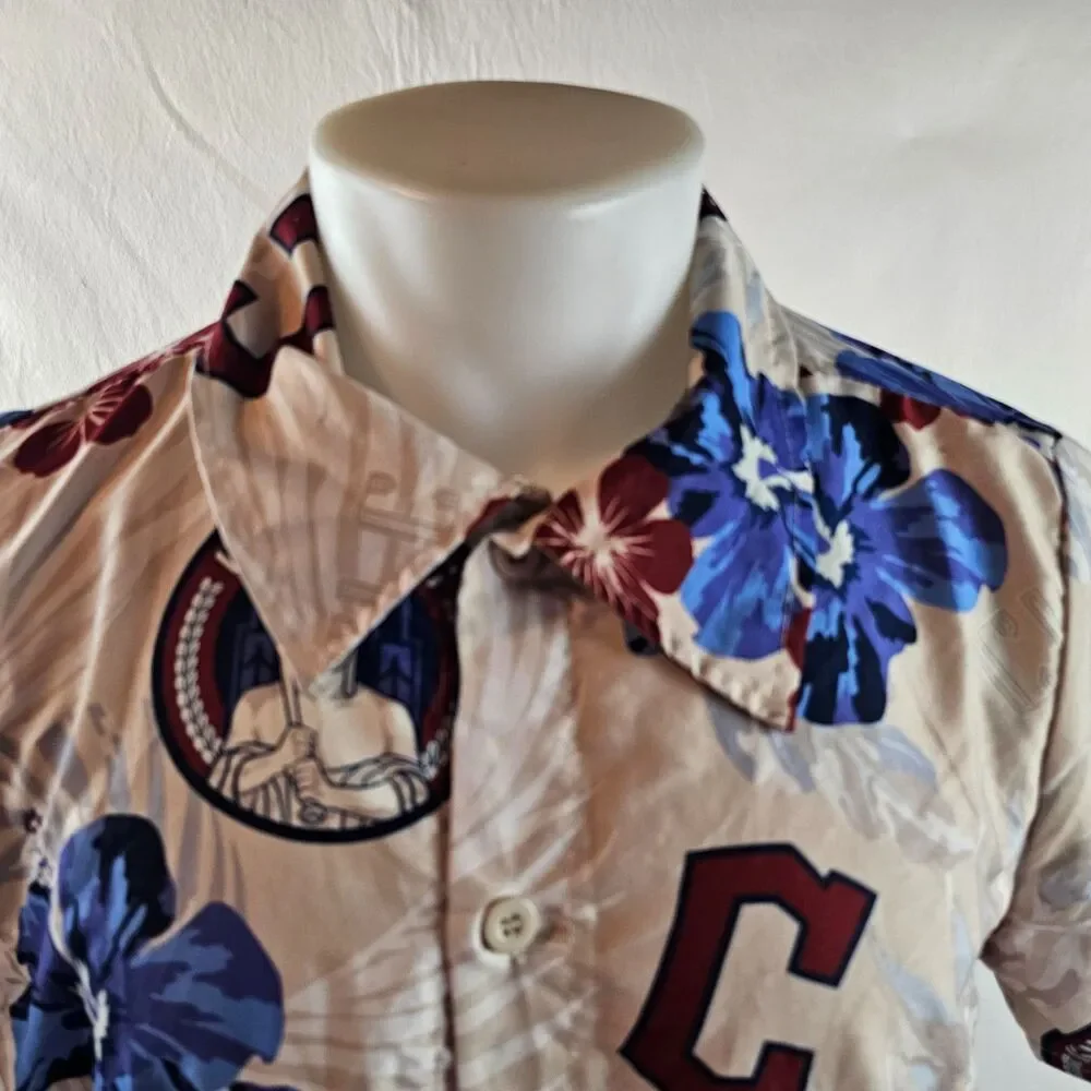 Cleveland Guardians Hawaiian Shirt Men Medium Blue Floral Button Up MLB Baseball